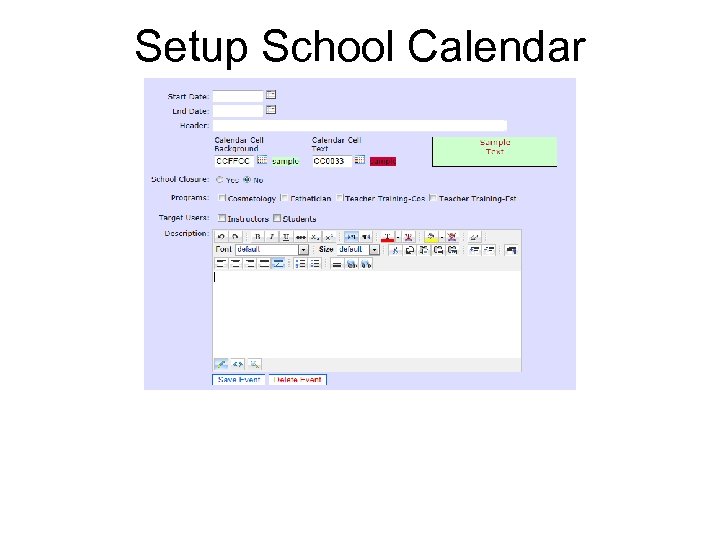 Setup School Calendar 