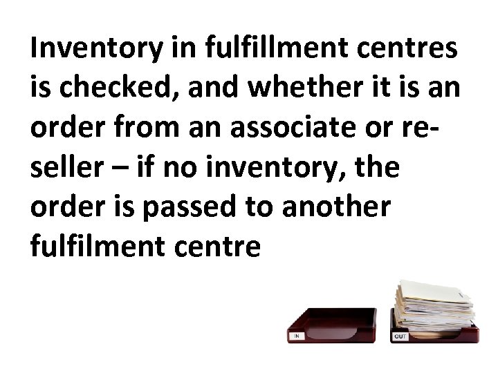 Inventory in fulfillment centres is checked, and whether it is an order from an