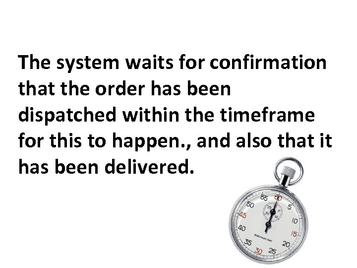 The system waits for confirmation that the order has been dispatched within the timeframe