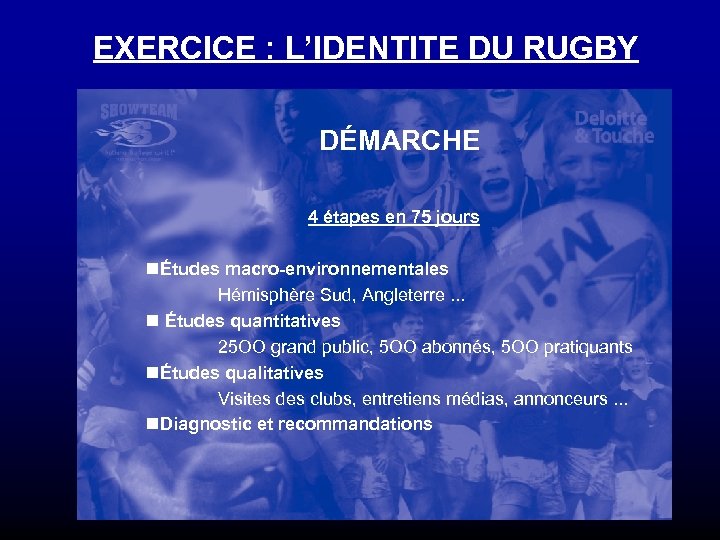 EXERCICE : L’IDENTITE DU RUGBY DÉMARCHE 4 étapes en 75 jours nÉtudes macro-environnementales Hémisphère