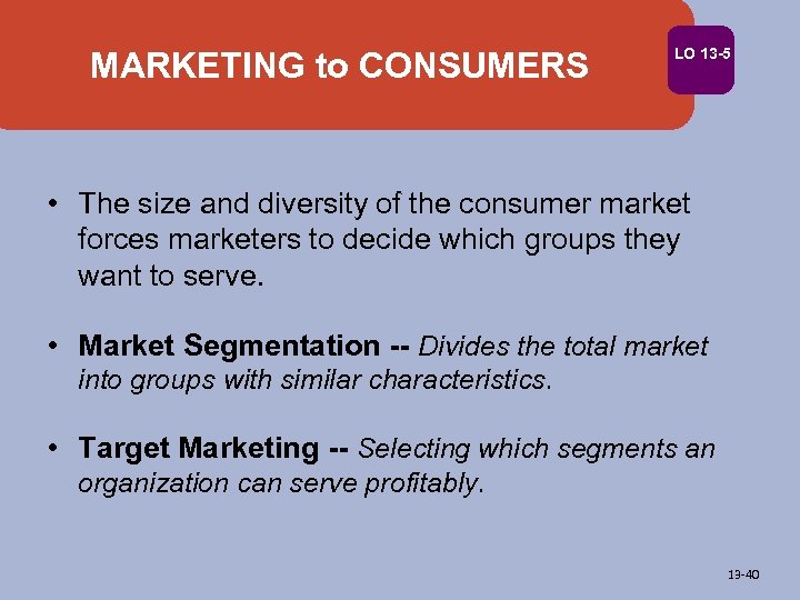 MARKETING to CONSUMERS LO 13 -5 • The size and diversity of the consumer