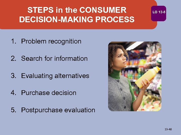 STEPS in the CONSUMER DECISION-MAKING PROCESS LO 13 -5 1. Problem recognition 2. Search