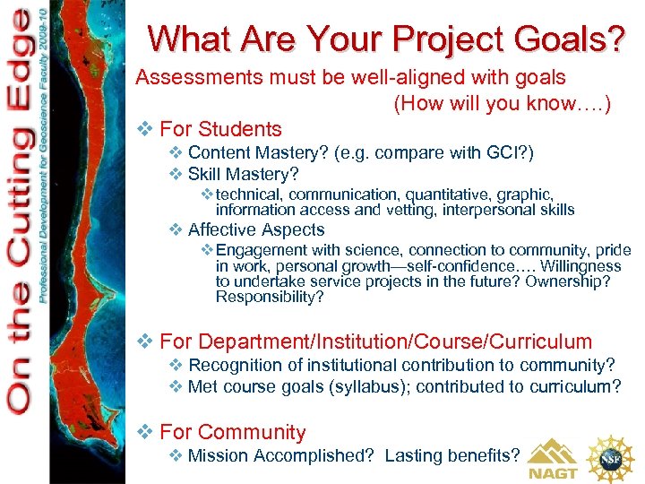 What Are Your Project Goals? Assessments must be well-aligned with goals (How will you