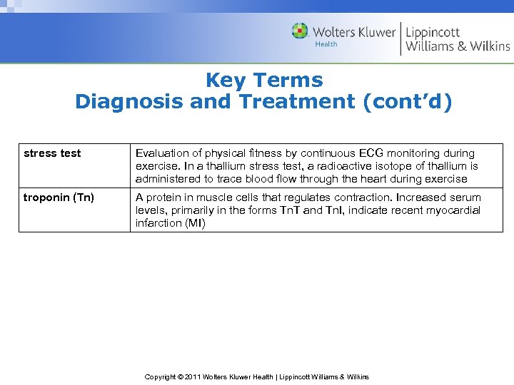 Key Terms Diagnosis and Treatment (cont’d) stress test Evaluation of physical fitness by continuous