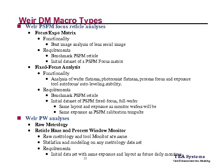 Weir DM Macro Types n Weir PSFM focus reticle analyses · Focus/Expo Matrix ·