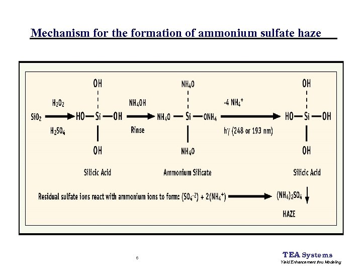 Mechanism for the formation of ammonium sulfate haze 6 TEA Systems Yield Enhancement thru