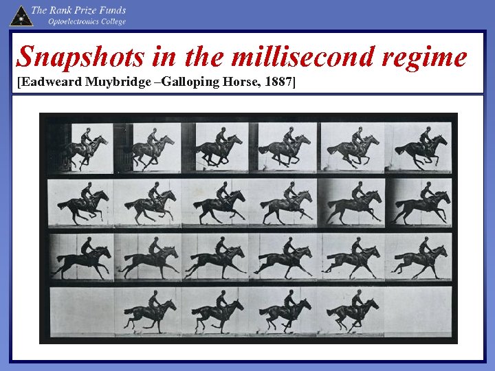 Snapshots in the millisecond regime [Eadweard Muybridge –Galloping Horse, 1887] 