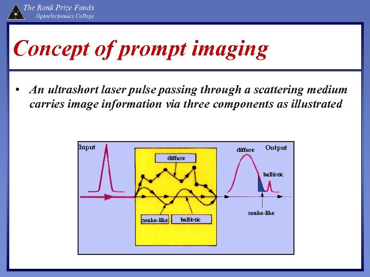 Concept of prompt imaging • An ultrashort laser pulse passing through a scattering medium