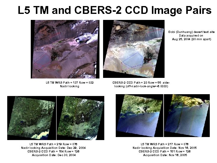 L 5 TM and CBERS-2 CCD Image Pairs Gobi (Dunhuang) desert test site Data