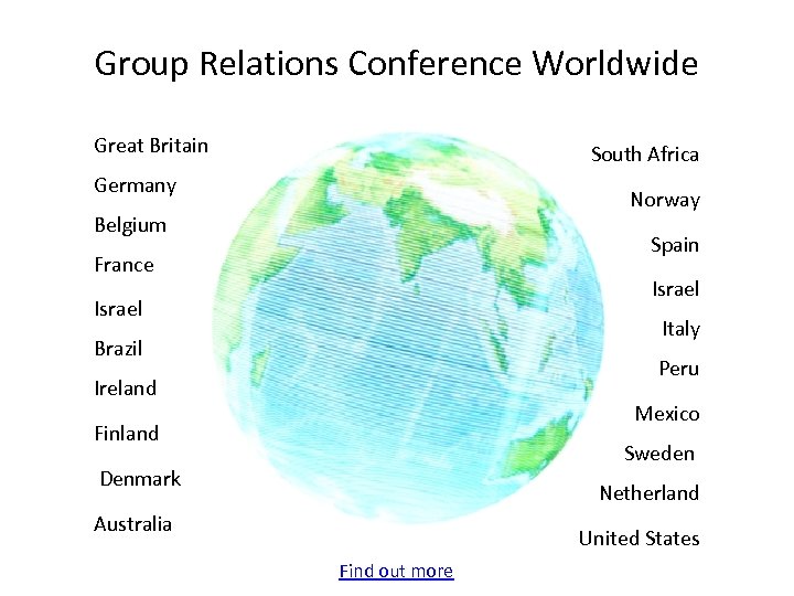 Group Relations Conference Worldwide Great Britain South Africa Germany Norway Belgium Spain France Israel