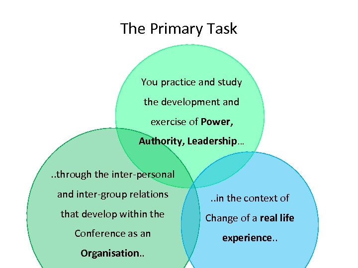 The Primary Task You practice and study the development and exercise of Power, Authority,