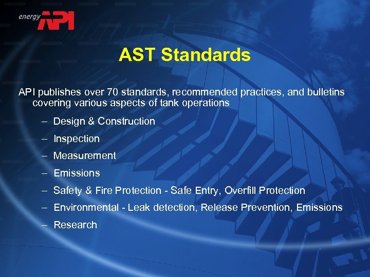 AST Standards API publishes over 70 standards, recommended practices, and bulletins covering various aspects