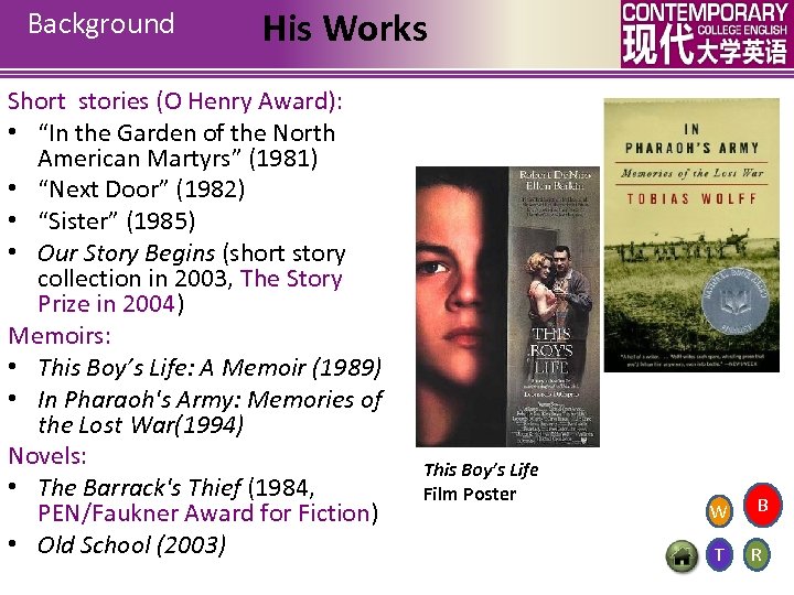 Background His Works Short stories (O Henry Award): • “In the Garden of the