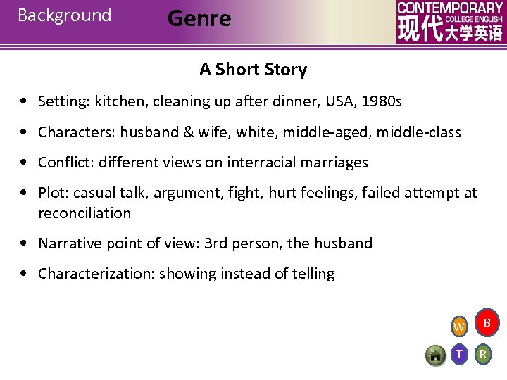 Background Genre A Short Story • Setting: kitchen, cleaning up after dinner, USA, 1980