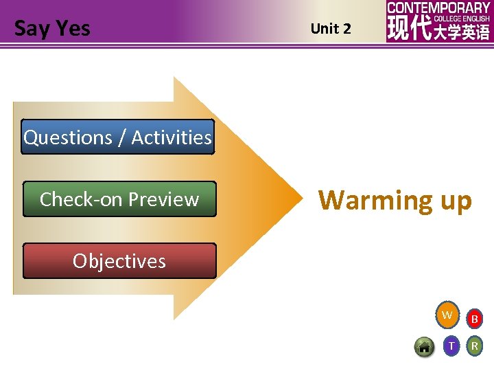 Say Yes Unit 2 Questions / Activities Check-on Preview Warming up Objectives W B