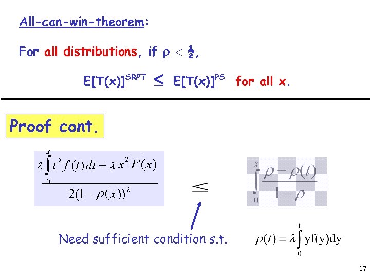 All-can-win-theorem: For all distributions, if r < ½, E[T(x)]SRPT £ E[T(x)]PS for all x.