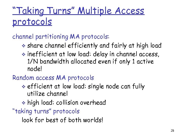 “Taking Turns” Multiple Access protocols channel partitioning MA protocols: v share channel efficiently and