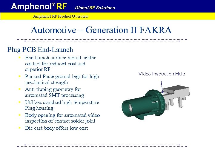 Amphenol® RF Global RF Solutions Amphenol RF Product Overview Automotive – Generation II FAKRA