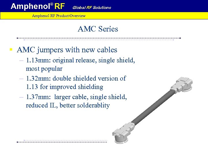 Amphenol® RF Global RF Solutions Amphenol RF Product Overview AMC Series § AMC jumpers