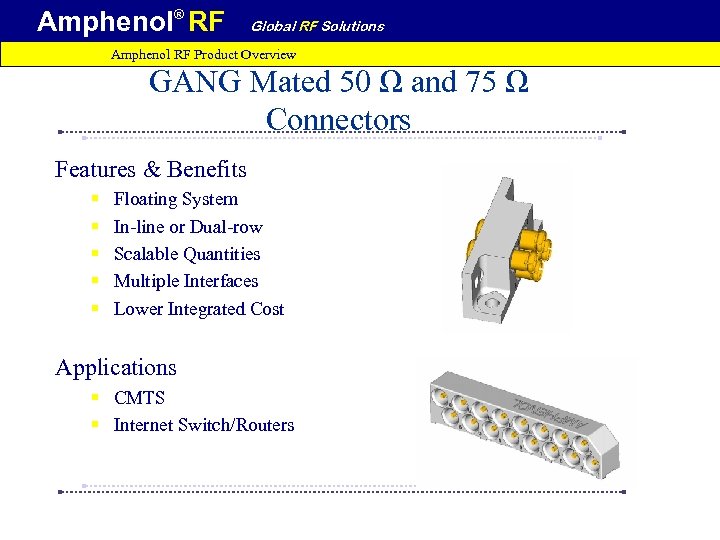 Amphenol® RF Global RF Solutions Amphenol RF Product Overview GANG Mated 50 Ω and