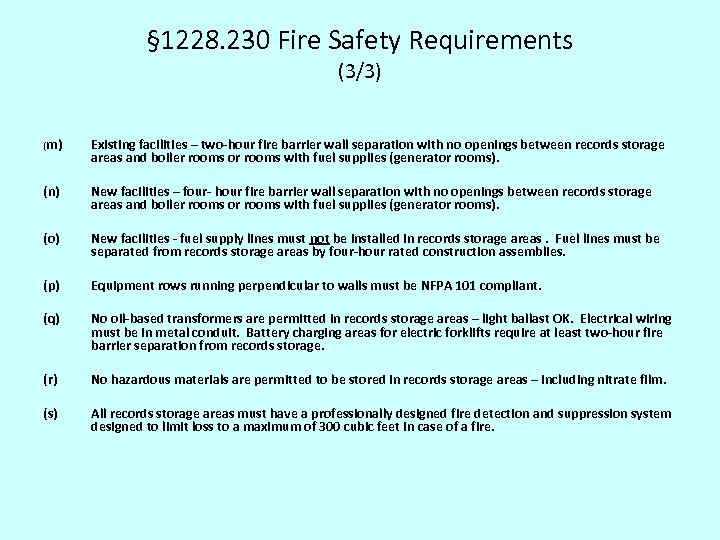§ 1228. 230 Fire Safety Requirements (3/3) (m) Existing facilities – two-hour fire barrier