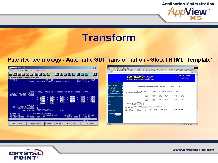 Transform Patented technology - Automatic GUI Transformation - Global HTML ‘Template’ 