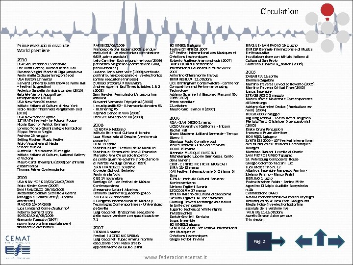 Circulation Prime esecuzioni assolute World premiere 2010 USA San Francisco 23 febbraio The Banff