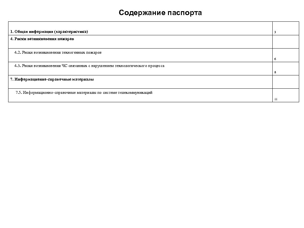 Содержание паспорта 1. Общая информация (характеристика) 3 4. Риски возникновения пожаров 4. 2. Риски