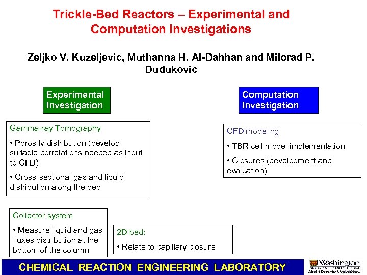 Trickle-Bed Reactors – Experimental and Computation Investigations Zeljko V. Kuzeljevic, Muthanna H. Al-Dahhan and