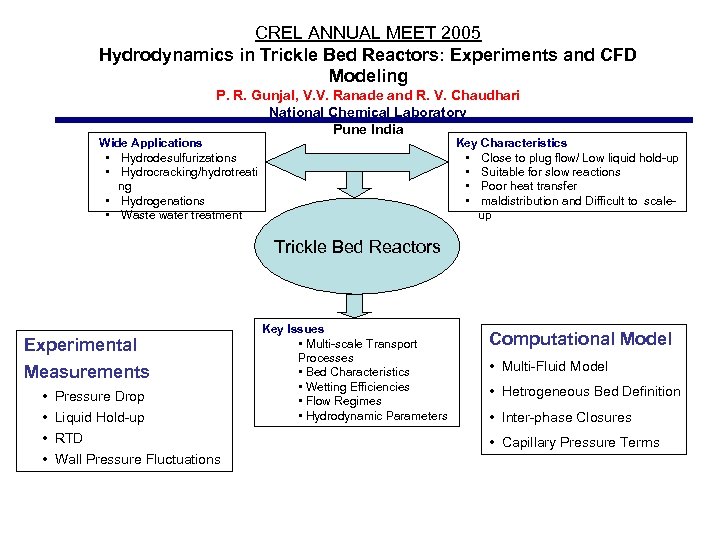 CREL ANNUAL MEET 2005 Hydrodynamics in Trickle Bed Reactors: Experiments and CFD Modeling P.