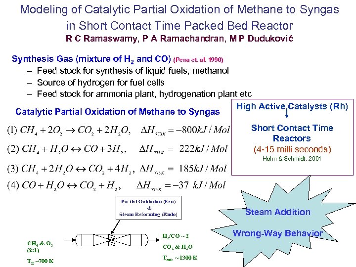 Modeling of Catalytic Partial Oxidation of Methane to Syngas in Short Contact Time Packed