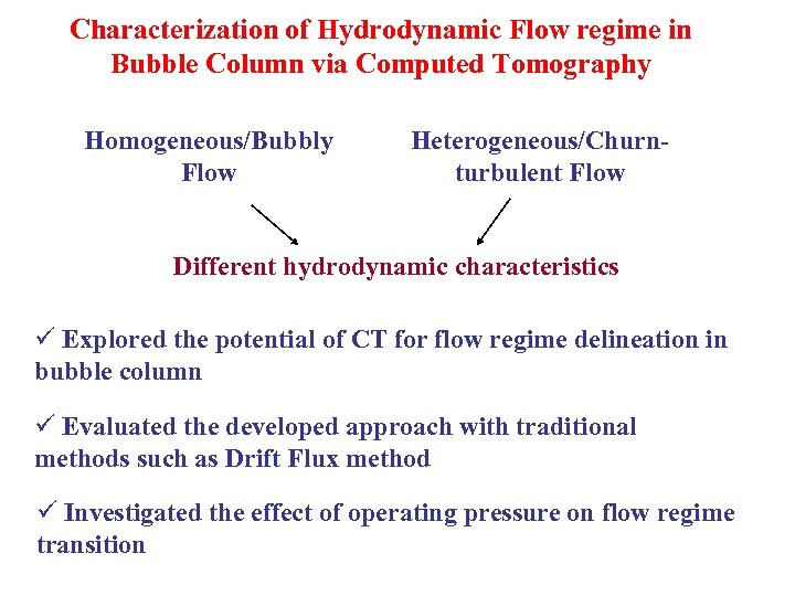 Characterization of Hydrodynamic Flow regime in Bubble Column via Computed Tomography Homogeneous/Bubbly Flow Heterogeneous/Churnturbulent