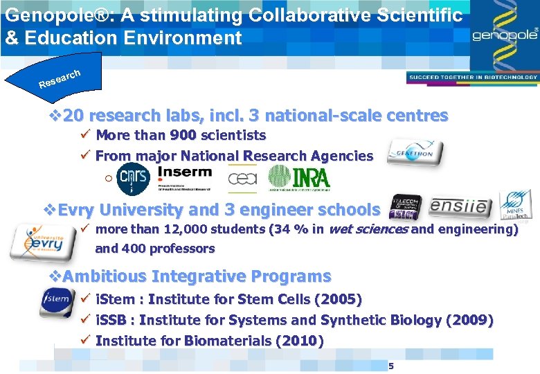 Genopole®: A stimulating Collaborative Scientific & Education Environment rch sea Re v 20 research