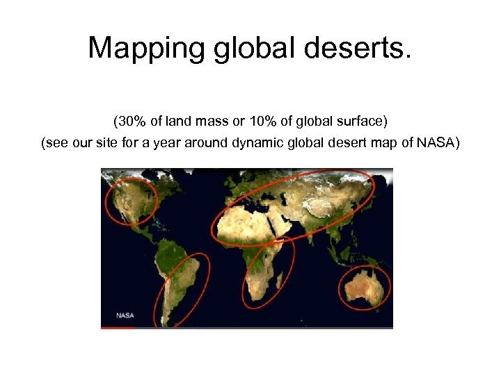 Mapping global deserts. (30% of land mass or 10% of global surface) (see our