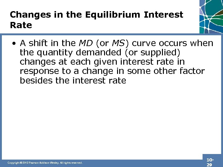 Changes in the Equilibrium Interest Rate • A shift in the MD (or MS)