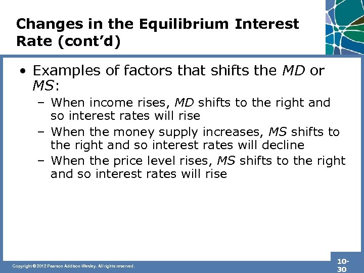 Changes in the Equilibrium Interest Rate (cont’d) • Examples of factors that shifts the