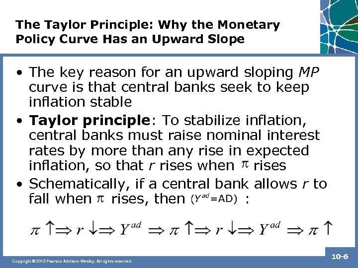 The Taylor Principle: Why the Monetary Policy Curve Has an Upward Slope • The