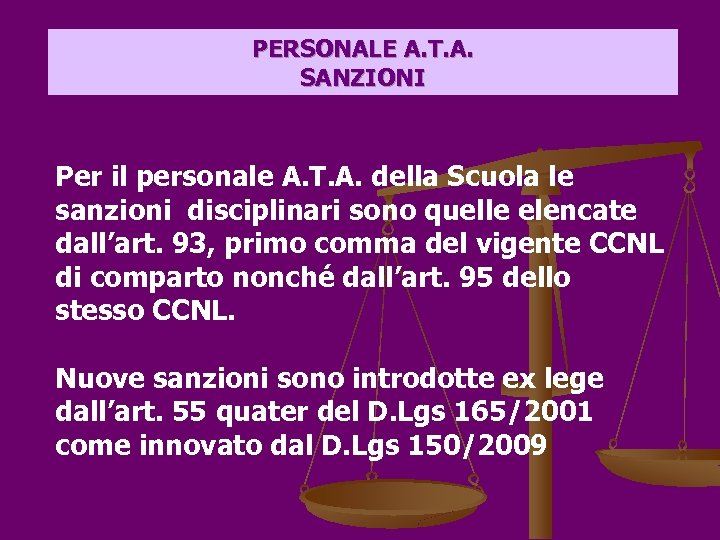 PERSONALE A. T. A. SANZIONI Per il personale A. T. A. della Scuola le