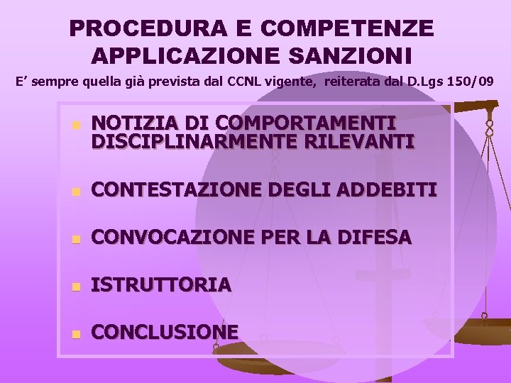 PROCEDURA E COMPETENZE APPLICAZIONE SANZIONI E’ sempre quella già prevista dal CCNL vigente, reiterata