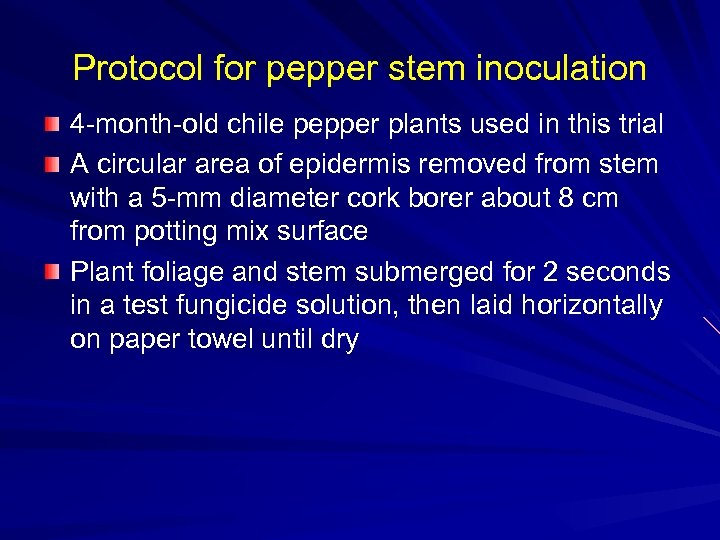 Protocol for pepper stem inoculation 4 -month-old chile pepper plants used in this trial