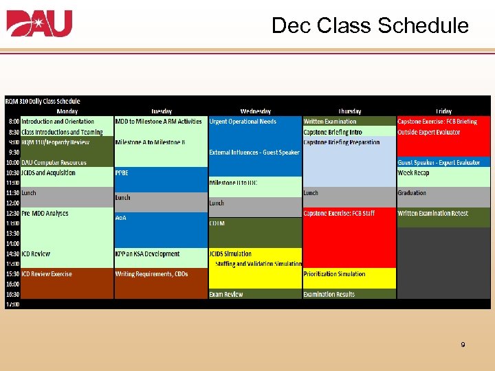 Dec Class Schedule 9 