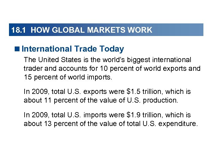 18. 1 HOW GLOBAL MARKETS WORK <International Trade Today The United States is the