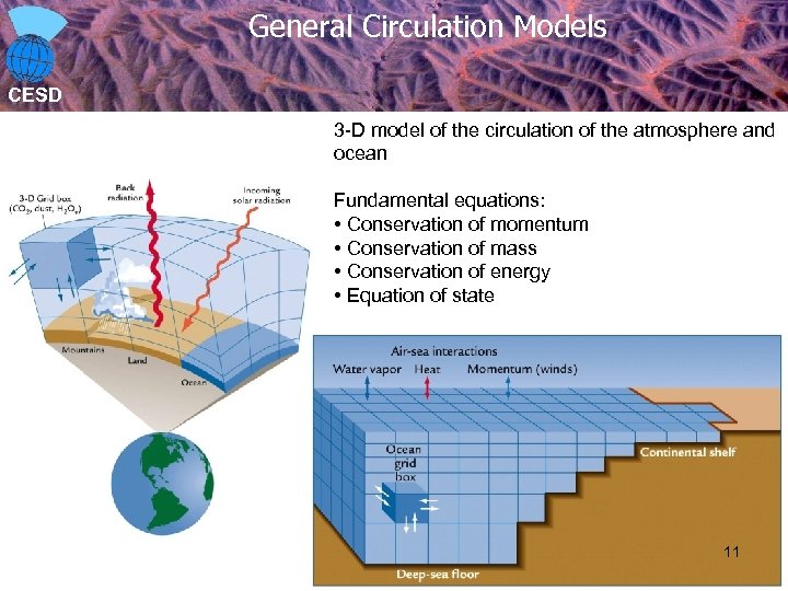 General Circulation Models CESD 3 -D model of the circulation of the atmosphere and