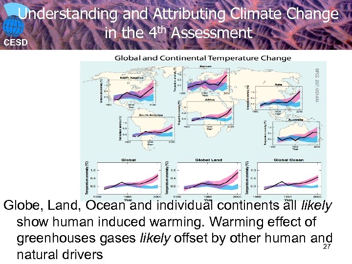 Understanding and Attributing Climate Change in the 4 th Assessment CESD Globe, Land, Ocean