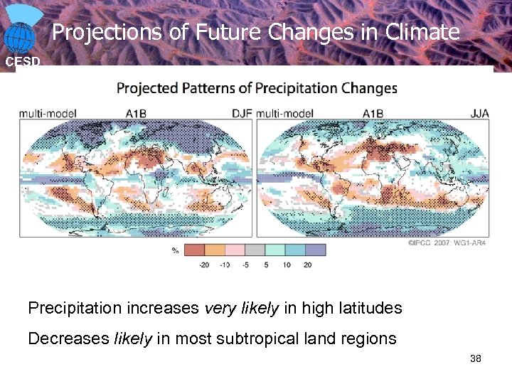 Projections of Future Changes in Climate CESD Precipitation increases very likely in high latitudes