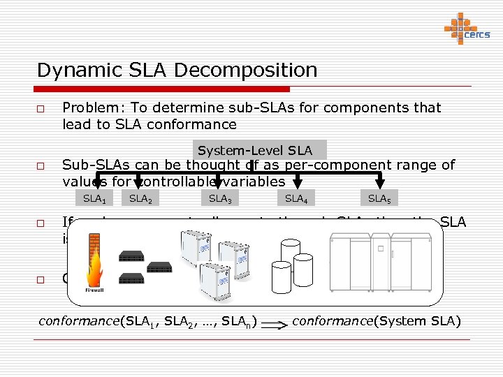 Dynamic SLA Decomposition o Problem: To determine sub-SLAs for components that lead to SLA