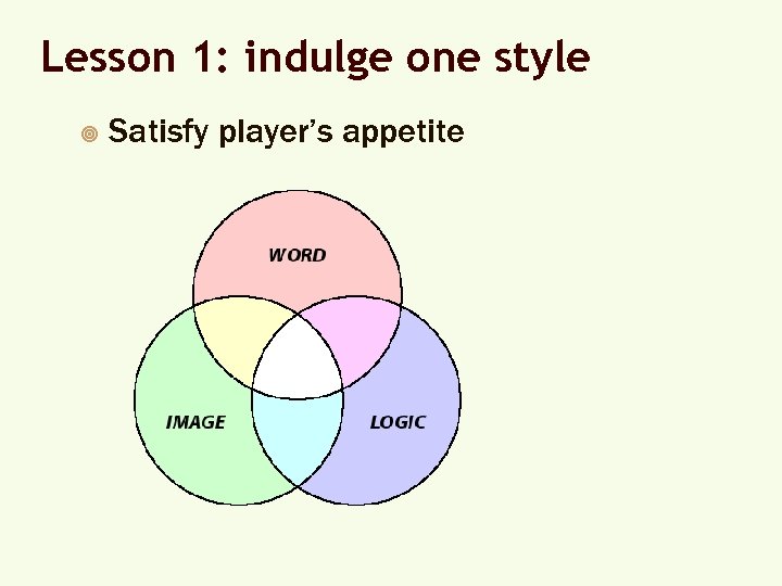 Lesson 1: indulge one style ¥ Satisfy player’s appetite 