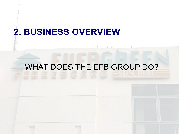 2. BUSINESS OVERVIEW WHAT DOES THE EFB GROUP DO? 