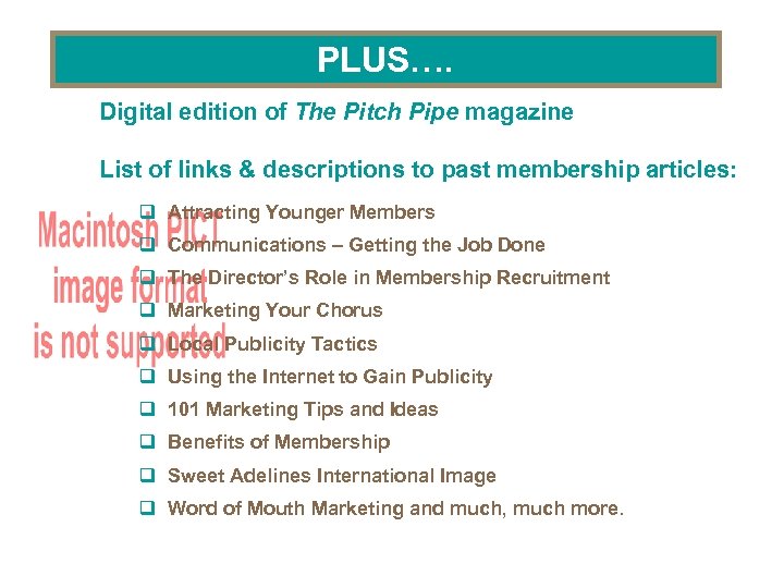 PLUS…. Digital edition of The Pitch Pipe magazine List of links & descriptions to
