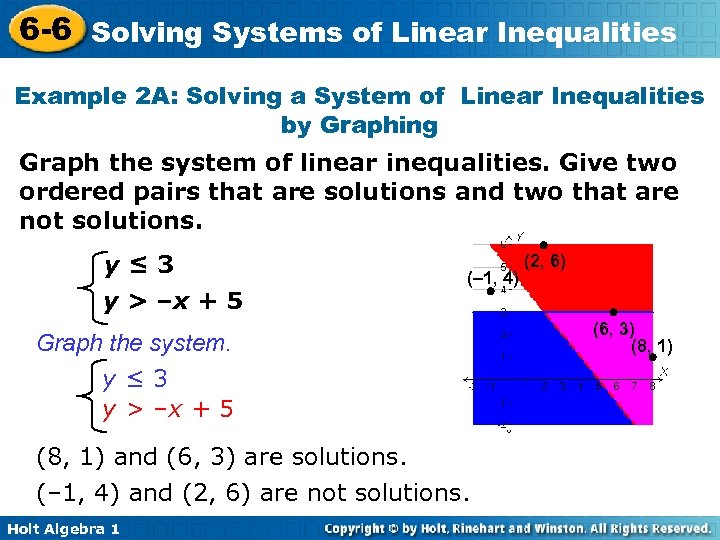 6 -6 Solving Systems of Linear Inequalities Example 2 A: Solving a System of